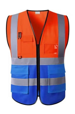 Unisex Summer Safety Vest with Multi-Pockets (Red blue)