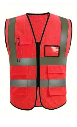 Unisex Summer Safety Vest with Multi-Pockets (Red)