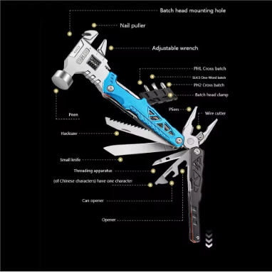 Multifunctional Folding Wrench & Hammer Tool (Blue)