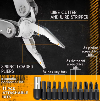 Portable Pocket Multitool 420 Stainless Steel Multitool Pliers Knife Screwdriver for Outdoor Survival Camping Hunting and Hiking (Silver)